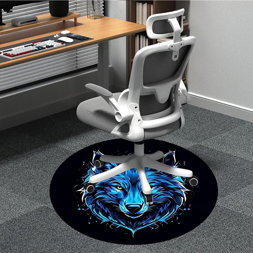 

1pc Wolf Head Chair Carpet for Office, Round Non-Slip Durable Large Size Office Carpet, Suitable for Office, Beautiful Decoration 80cm