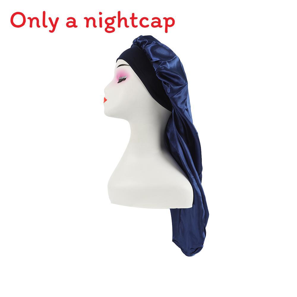Long Large Satin Nightcap With Solid Color And Loose Tight Strap Sleeping Use