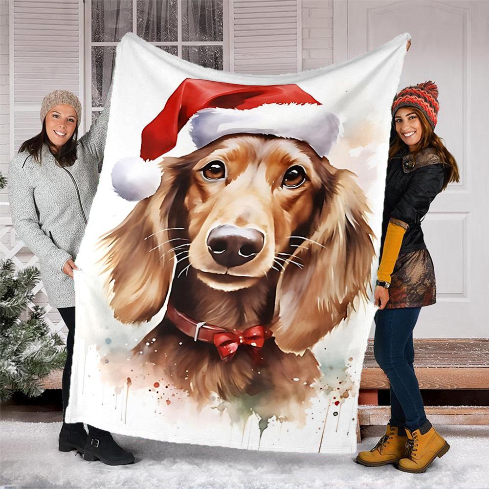 1pc Christmas dog Outdoor Soft Polyester Flannel Throw Blanket Versatile for All Seasons , Soft , Cozy , Warm All Season Quilted Throw ,
