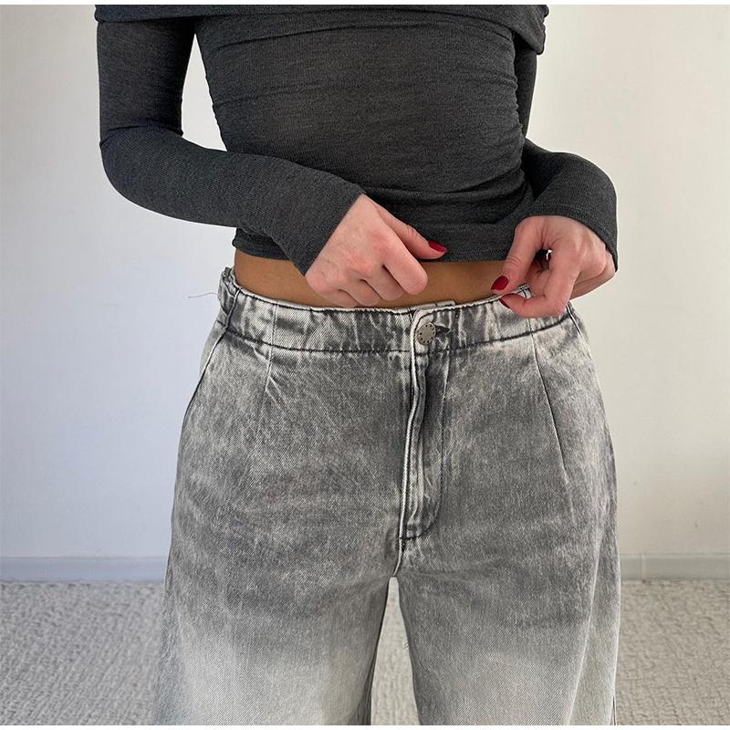 Pantaloni Jeans Versatili a Vita Bassa Donna Vintage Larghi Dritti Gamba Larga Lunghi Jeans Donna Primavera Autunno Moda Quotidiana Streetwear
