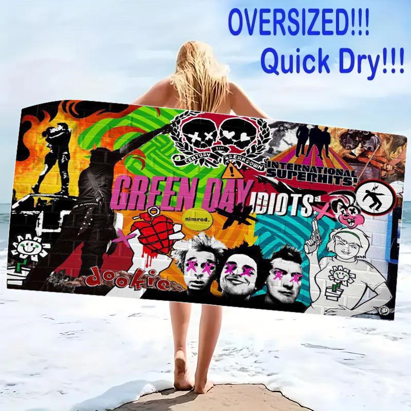 Band Green Day Print Beach Towel, Large Soft Quick Dry Towel for Beach Camping Swimming