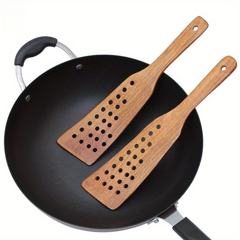 1PC Non stick pan, wooden spatula for stir frying, spatula for frying eggs and steak, 24 hole filter spatula