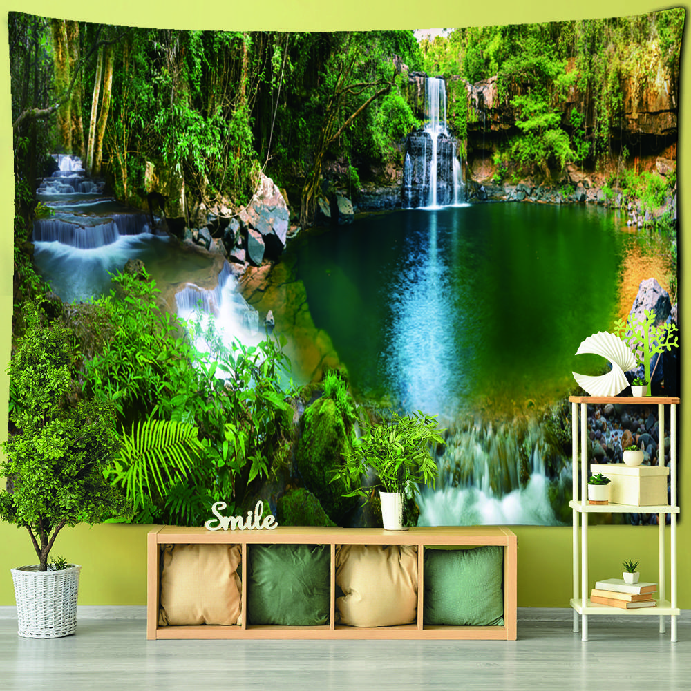 Kunst Natur Böhmische Wohnzimmer Zimmer Dekoration Ahornblatt Wald Wasserfall Landschaft Malerei Wandteppich Wandbehang