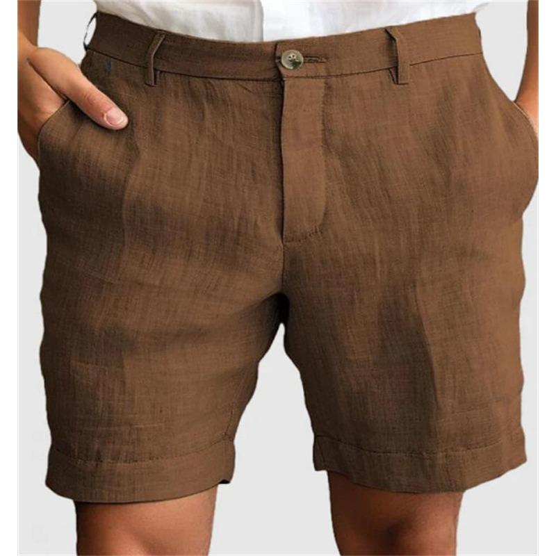 Men's Linen Blend Shorts Casual Solid Color Summer Beach Trousers