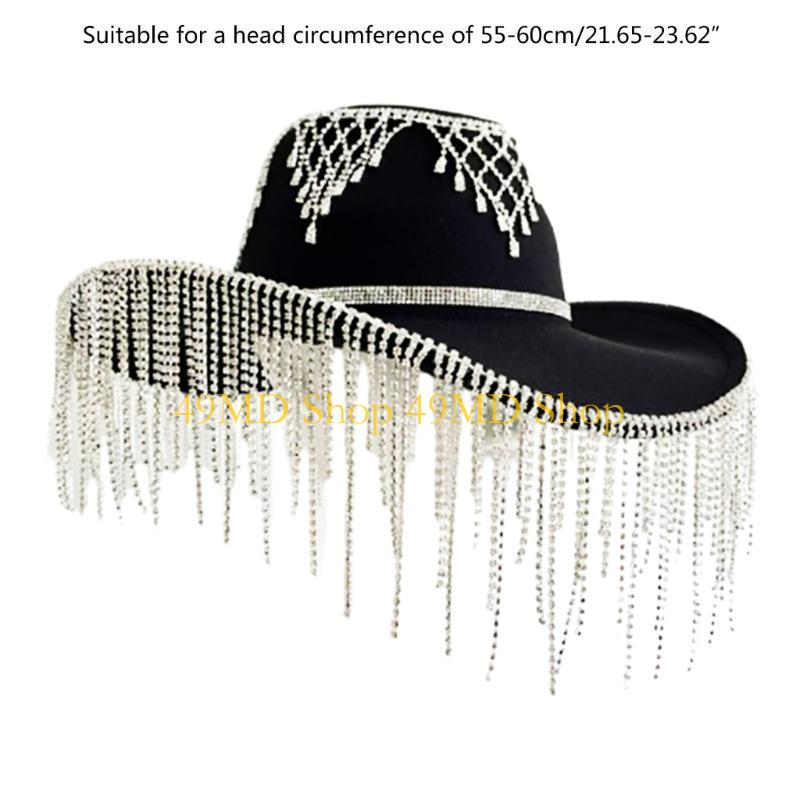 49MD Female Rhinestones Tassels Cowgirl Cap Summer Music Festival Hat Street Cap