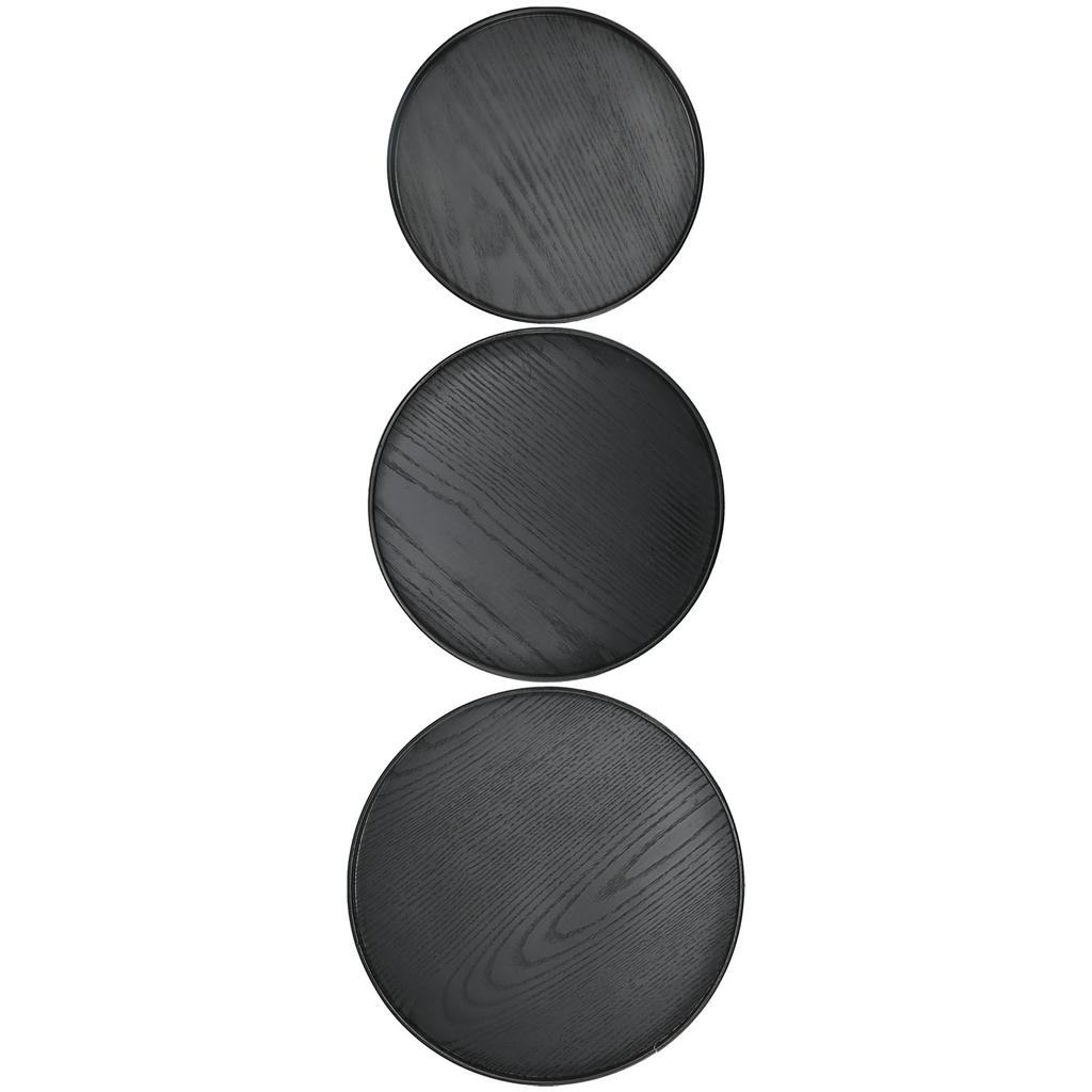 3-teiliges Set 30cm 27cm 24cm Durchmesser Runde Schwarze Holztablett Geschirr Dessert Obsttablett für Zuhause Hotel