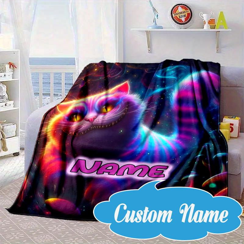 Custom Name che-shire cat Blanket bed sofa Blanket Flannel Blanket for Camping, Hiking, Picnic Essentials,gift for Fan family