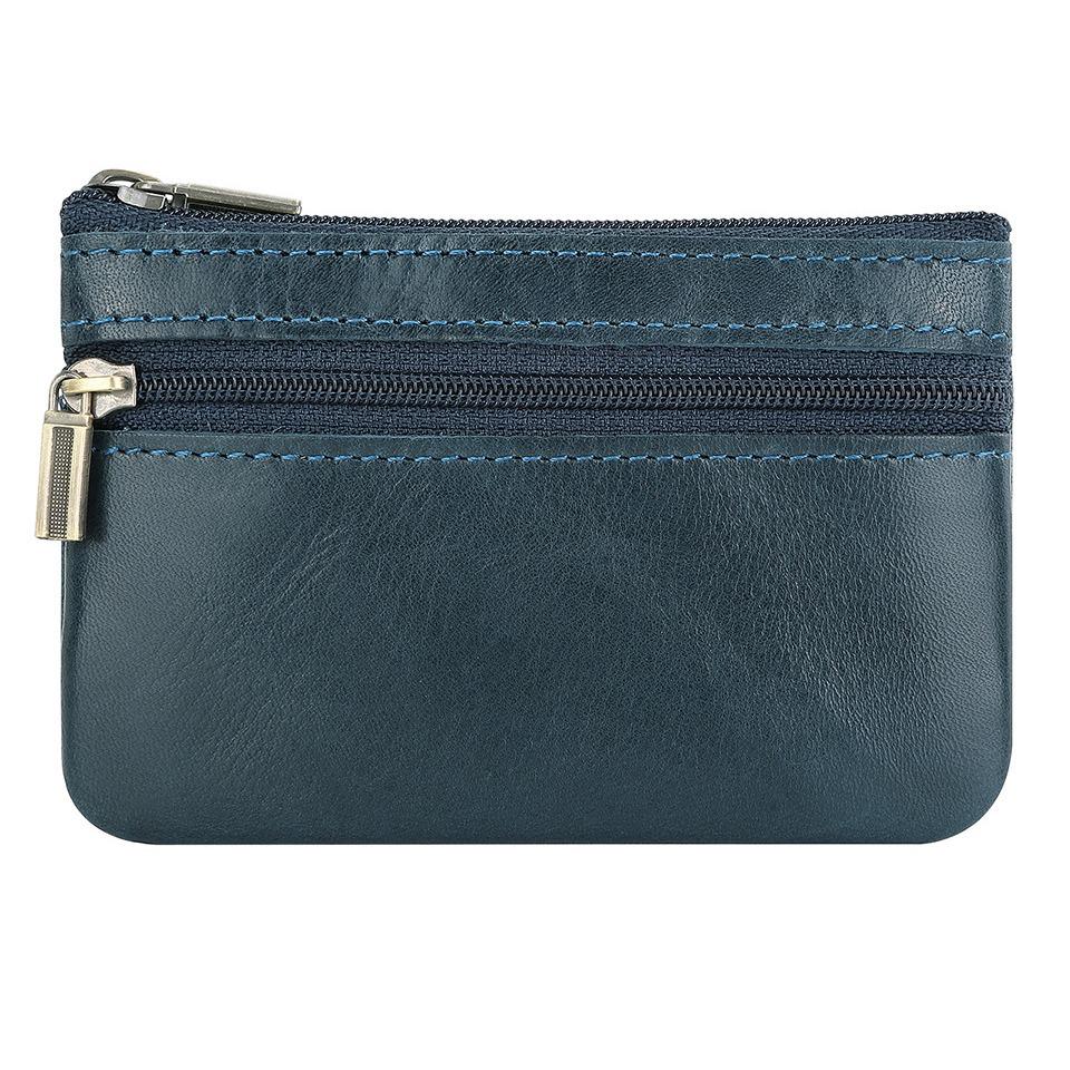 Women's Leather Coin Purse & Card Holder - Crazy Horse Leather Zippered Key Bag, Wear-Resistant Backpack Coin Storage