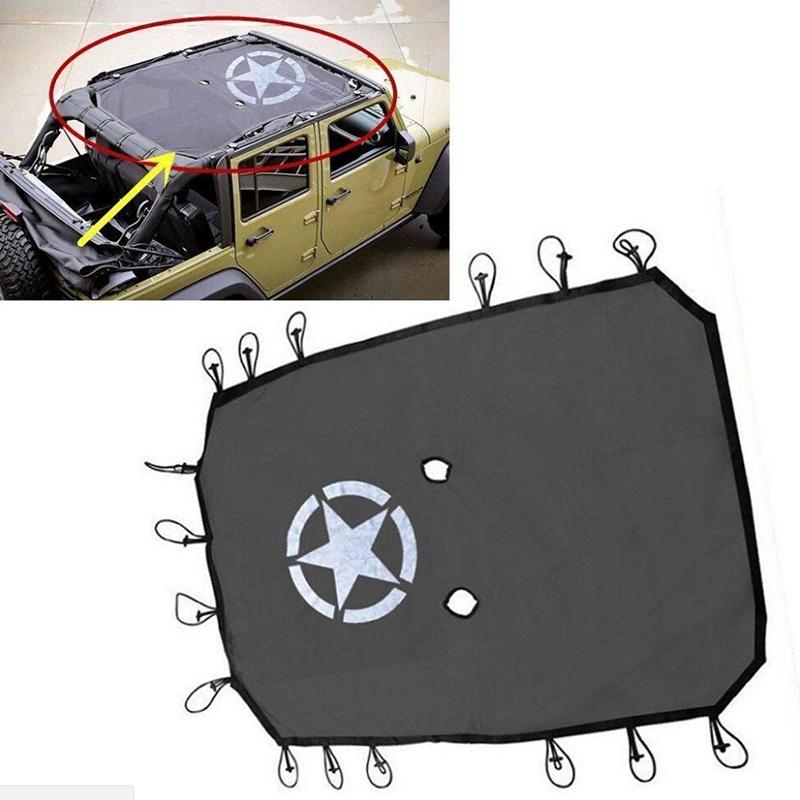 for 2007-2015 2016 2017 2018 Jeep Wrangler JK 4 Door Sun Shade Eclipse Top Cover Star Roof Mesh Provides UV Protection Cover