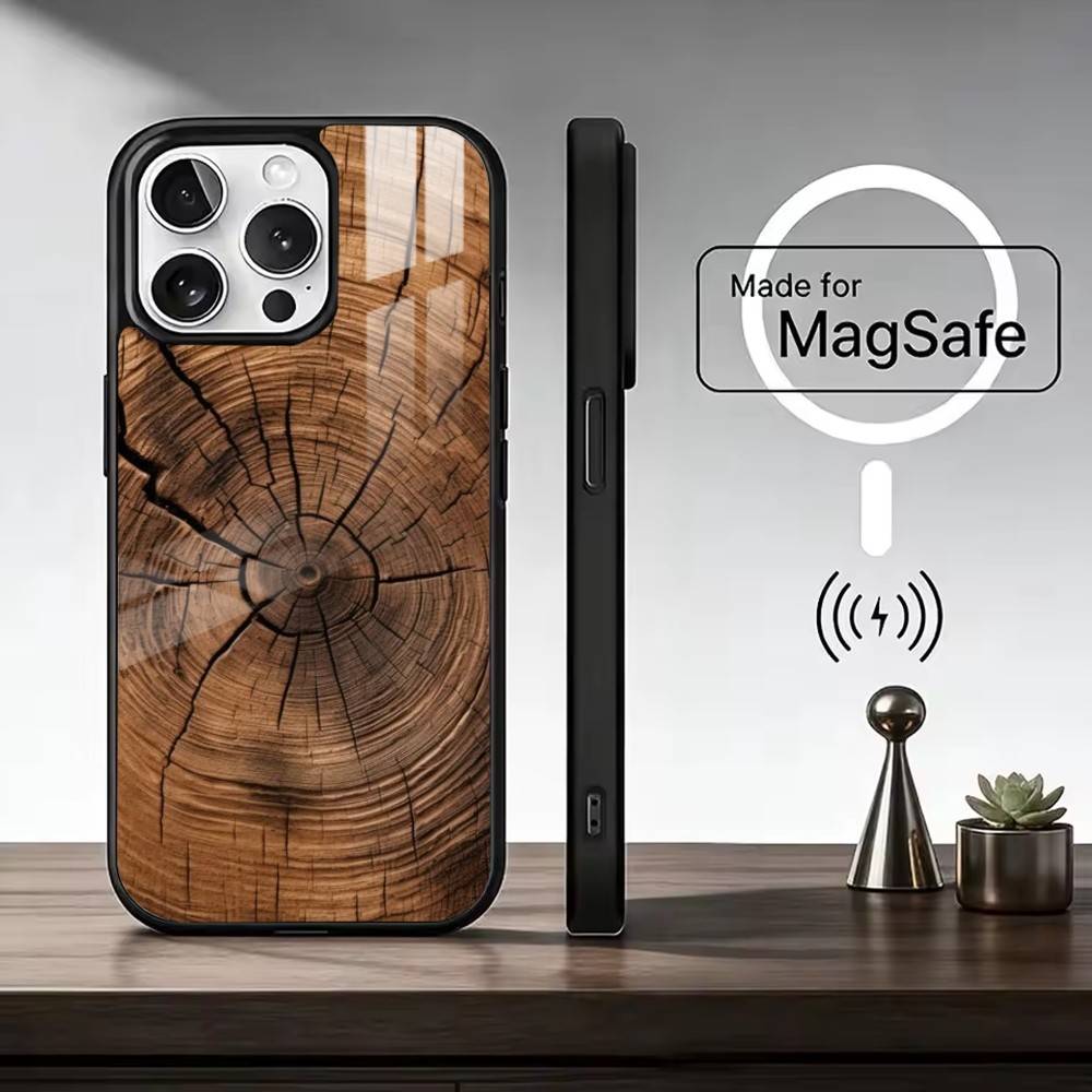 n-Natural Wood Phone Case For iPhone17,16,15,14,13,12,11 Plus,Pro Max Magnetic For Magsafe Wireless Charging