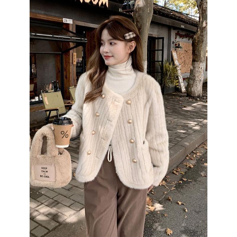 Autumn and winter new imitation mink coat women's cotton thickened double-breasted coat fur