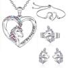 Colorful Heart-Shaped Unicorn Necklace & Earring Set for Kids