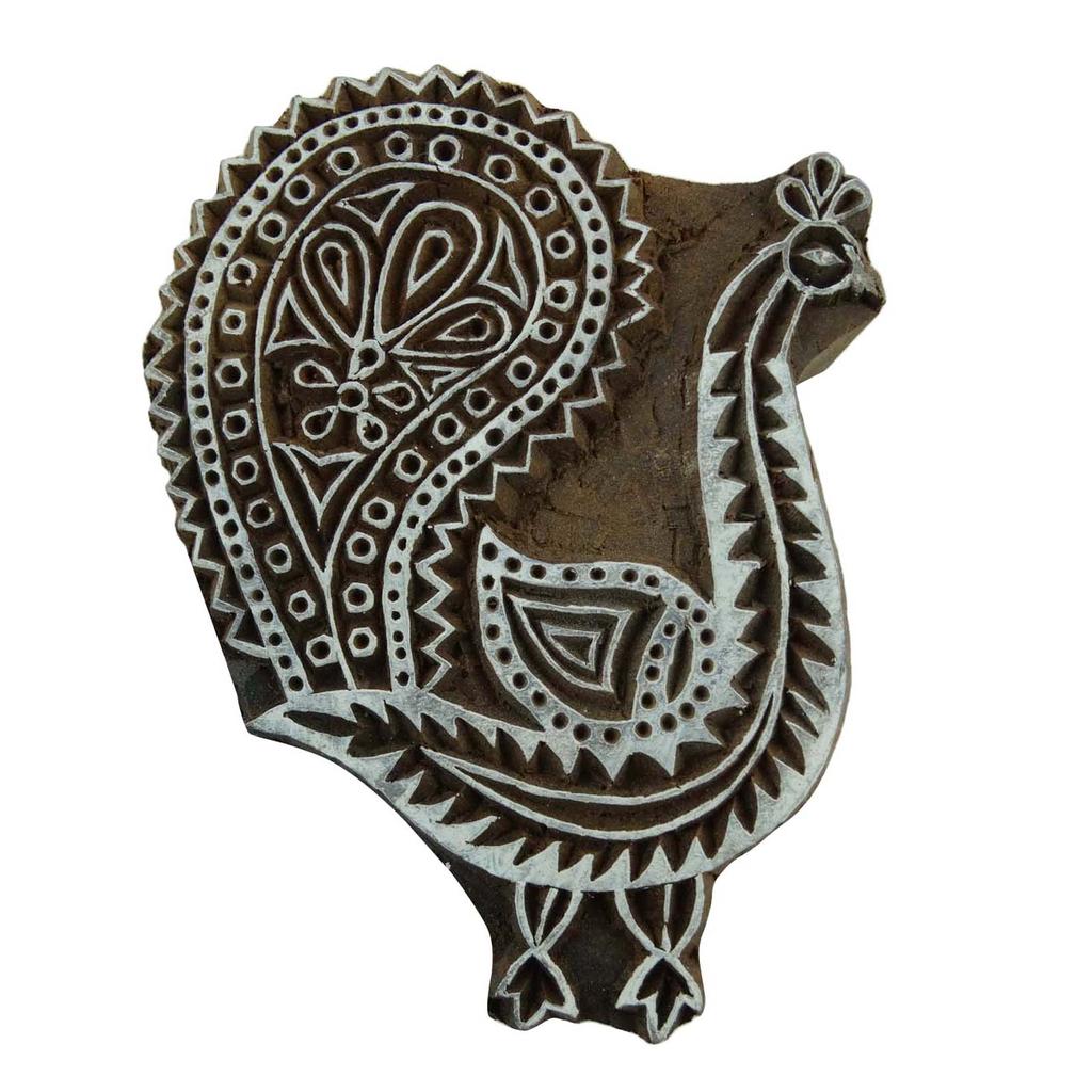 Selos têxteis indianos de madeira marrom, impressão decorativa em madeira esculpida à mão