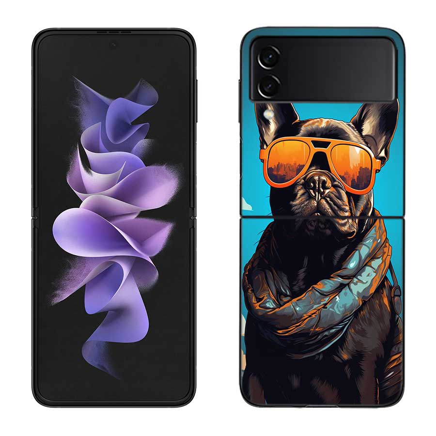Französische Bulldogge Hund Mops Hülle Für Samsung Z Flip 6 5G Galaxy Z Flip 5 4 3 5G Schwarze Harte Handyhülle Luxuriöse PC Schale Coque