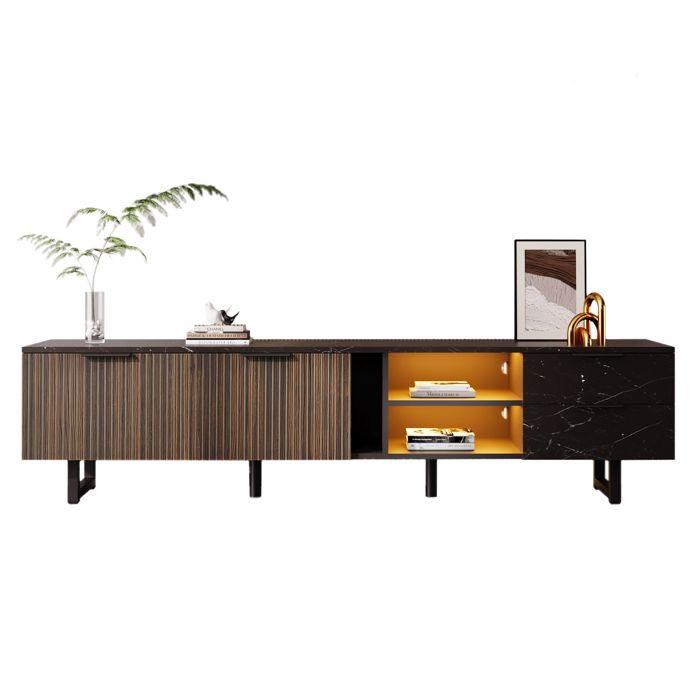 TV Stand W 200cm with LED - 2 Doors & 2 Drawers - Brown
