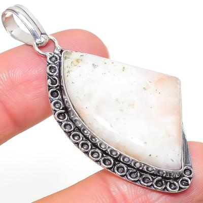 Natural Scolecite Gemstone Handmade 925 Sterling Silver Pendant 2.32" I4h62