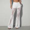 Women Sexy Sheer Lace High Waist Slim Fit Flared Long Pants