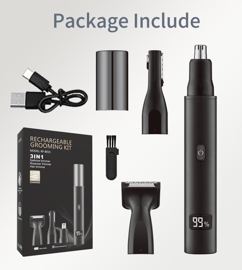 Electric Pen-Shaped 3-in-1 Nose Hair Trimmer, Nasal Cleaner & Waterproof Eyebrow Shaver