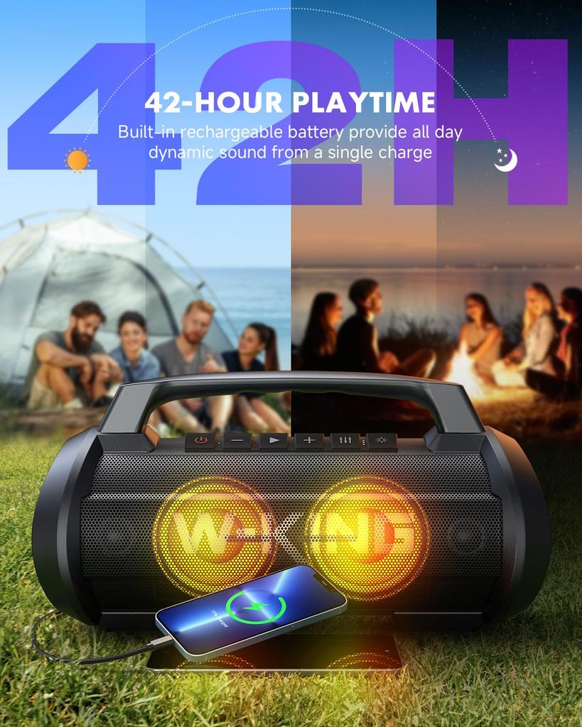 70W Bluetooth IPX6 Waterproof Dustproof Wireless High Portable Stereo Speaker Microphone 42 Hours Continuous Enhanced Bass Bluetooth TF Card (120W