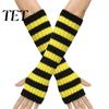Stylish Half Finger Gloves Striped Knitted Arm Warmers for Women, Fingerless Sleeves, Soft Winter Daily Commuting Gear Thermal Wrist Autumn
