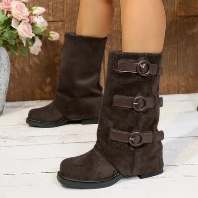 Gürtelschnalle Dicke Absätze Mittelhohe Stiefel für Damen im Herbst Winter Neuer Stil Hosenbein Westernstiefel Modische Übergrößenschuhe