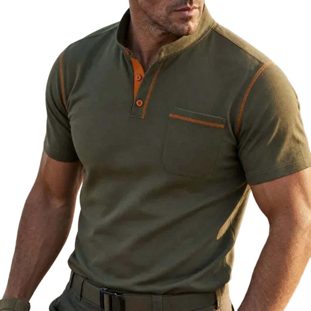 Men's Short Sleeve Henley Shirt Casual Lightweight Polo Style T Shirt with Button Placket and Chest Pocket for Everyday Wear