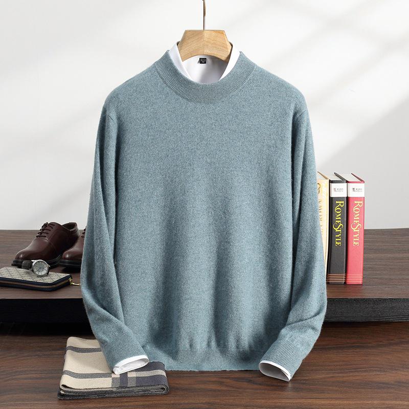 Men's Cashmere Half-High Neck Pullover - Autumn/Winter Versatile Loose Knit Sweater for Mid-Aged and Young