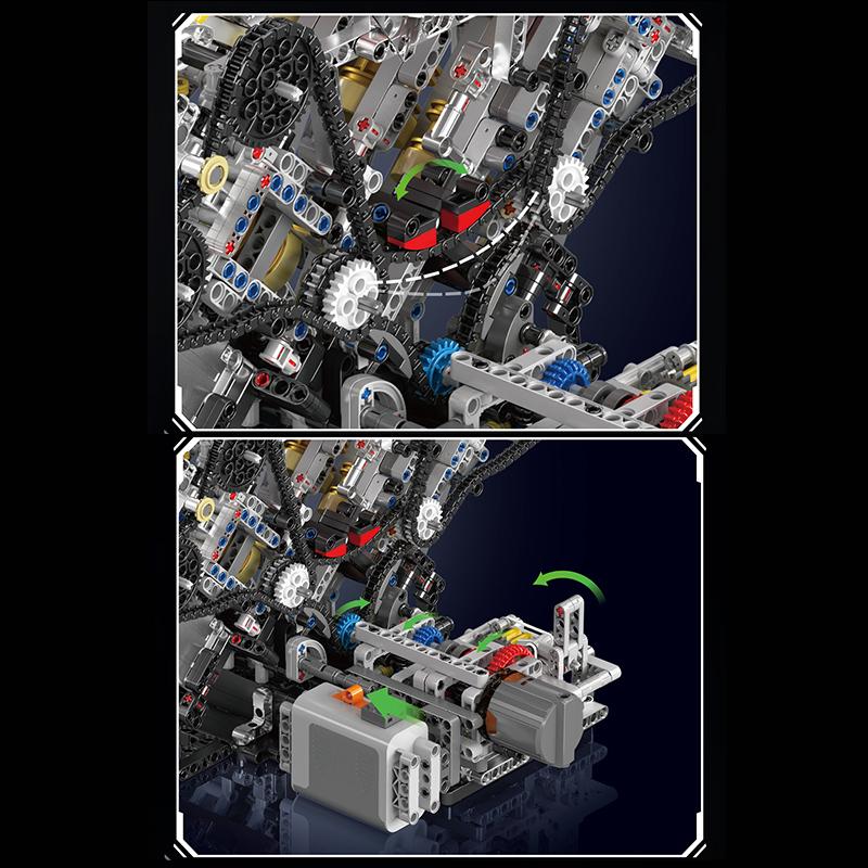 Mould King 10219 Technical Car Toys The Motorized F488 Supercar V8 Engine Building Block Assembly Engine Set Kids Christmas Gift