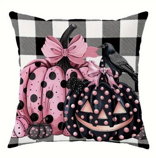 1pc Black Pink Halloween Cushion Cover Pumpkin Printed Washable Cover Halloween Themed Party Living Room Bedroom Decoration