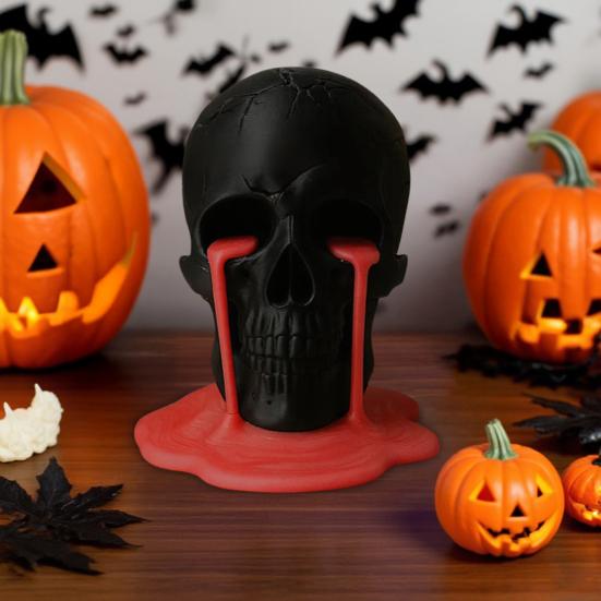 Dekorace Lebka s tekoucími slzami Odvážná Drsná Socha lidské hlavy Stolní 3D tištěná ozdoba lebky pro Domov Knihovnu Hřbitovní dekorace