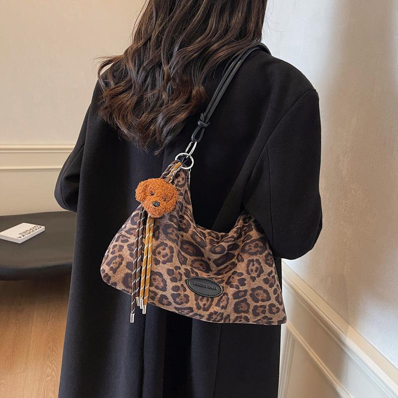 

Винтажная сумка-тоут женская 2025 новая осенняя мода леопардовый принт большая вместимость на плечо сумка для通勤 женская сумка 30*11*17 темно-коричневого