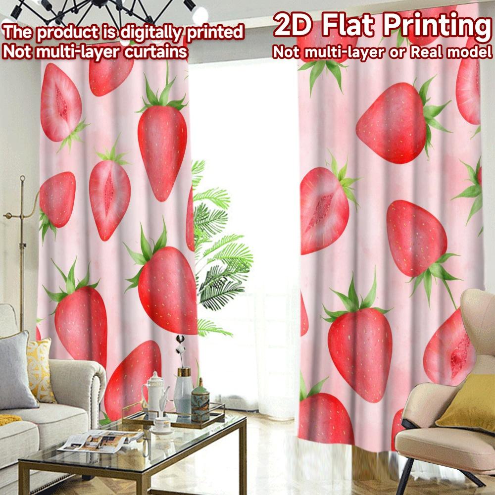 2D FLAT PRINTING 2pcs Curtains (Without Rod) Strawberry Delight Patterns Popular Curtains Polyester Easy Install Curtains Easter