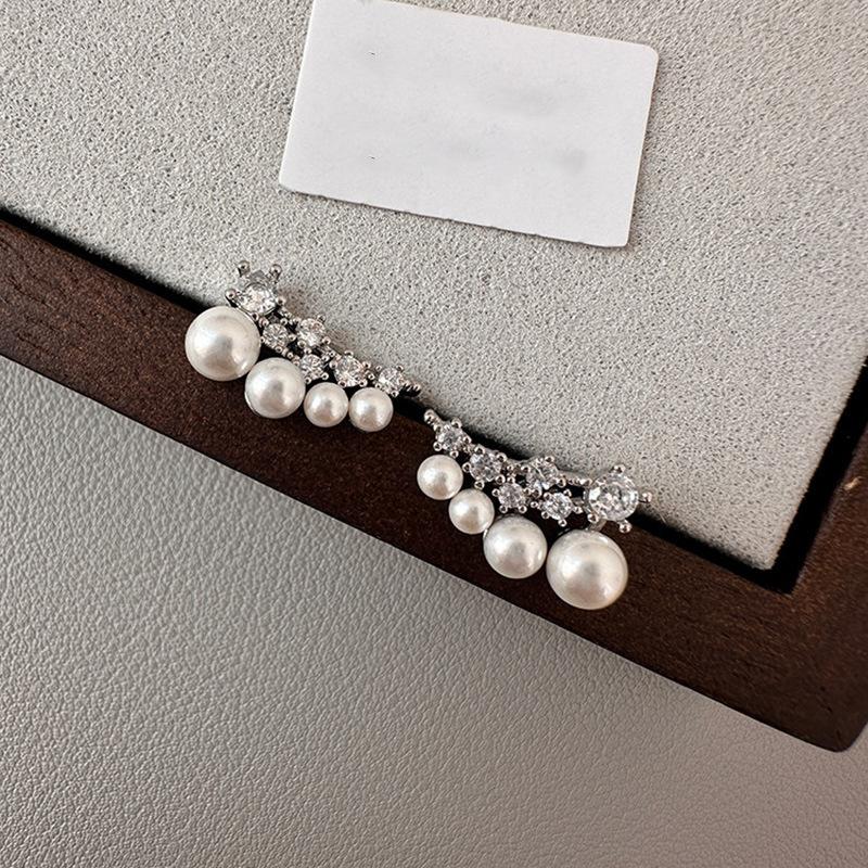 18k Electroplated Zircon Pearl Stud Earrings Exquisite Personality Versatile Earrings Light Luxury Earrings Women