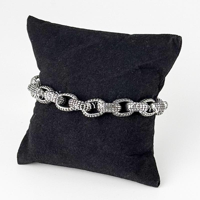 Mens Stainless Steel Cuban Link Bracelet Heavy Duty Black Oxidized Retro Gothic Punk Biker Style Jewelry Adjustable for Men