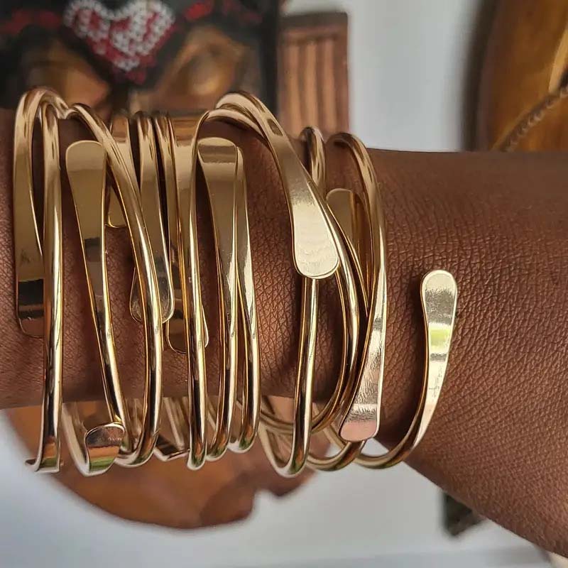 Punk Gold Color Flatten Cuff Open BraceletsFor Women Men Fashion Creative Adjustable Armlet Bangle Bracelet Jewelry Accessories