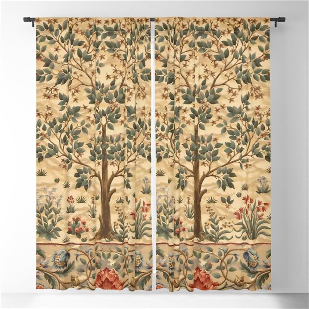 Abstrakte Vintage Retro Blomster Blomsterfugler Tynne Vindusgardiner for Barnerom Stue Kjøkken Dør Hjemmedekor 2 stk.