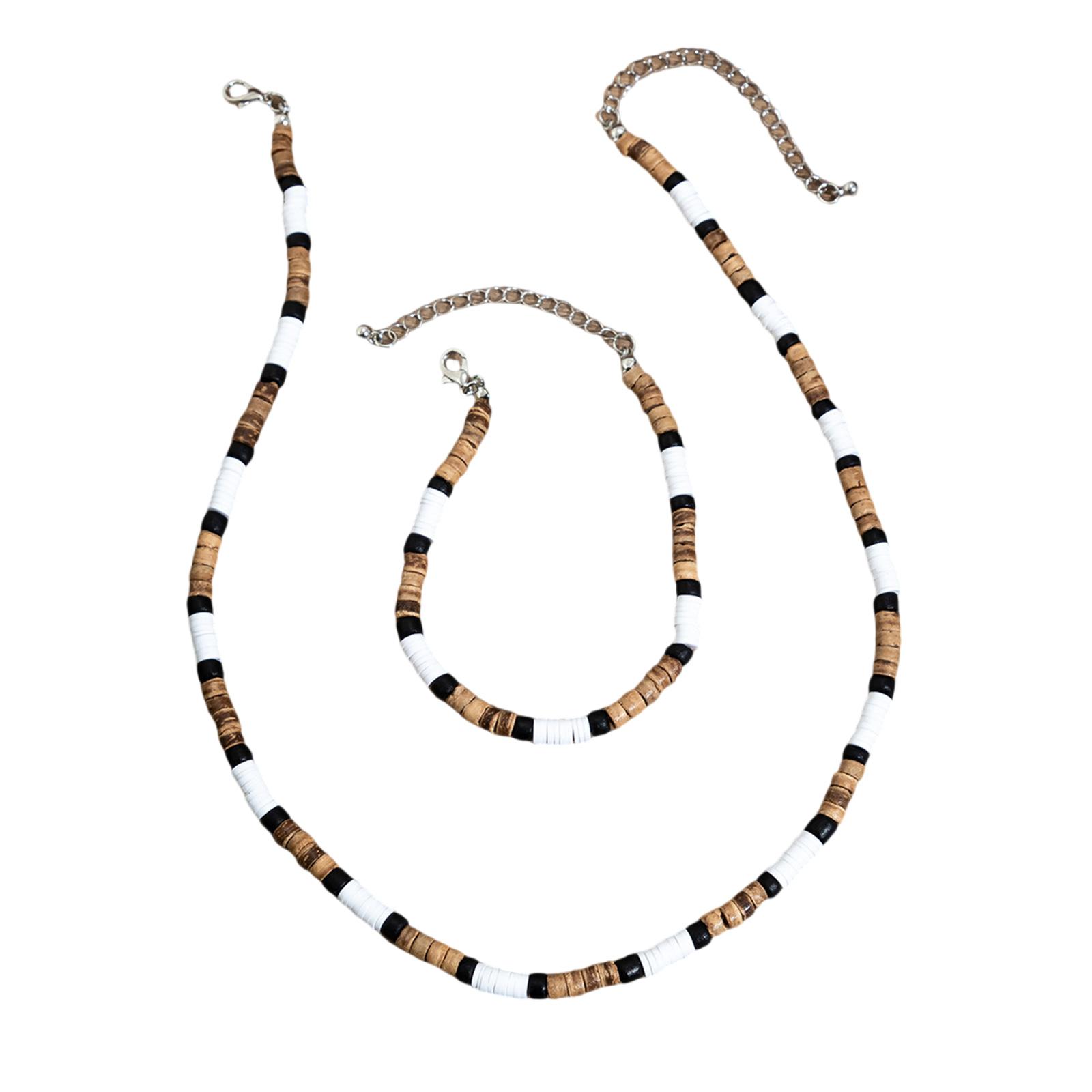 

Модный набор ожерелья и браслета из кокосовой скорлупы и деревянных бусин для серферов и любителей пляжа. Повседневная одежда. Стильные наряды.