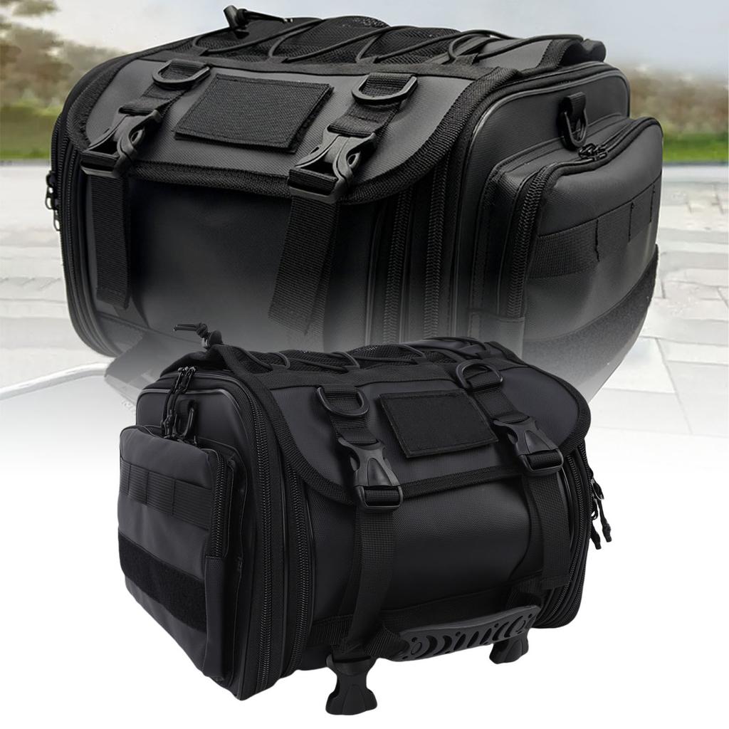Motorcycle Tail Luggage Bag 20L-30L Expandable Multi Pockets Motorbike Trunk Storage Bag with Rain Cover and 4 Mounting Straps