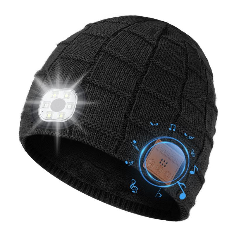 

LED Luminous Knitted Hat with Double Ear Speaker Bluetooth Headset