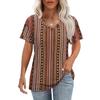 Women's V Neck Short Sleeve Casual Top Lightweight Loose Fit Pullover Blouse with Printed Pattern for Spring Summer Wear