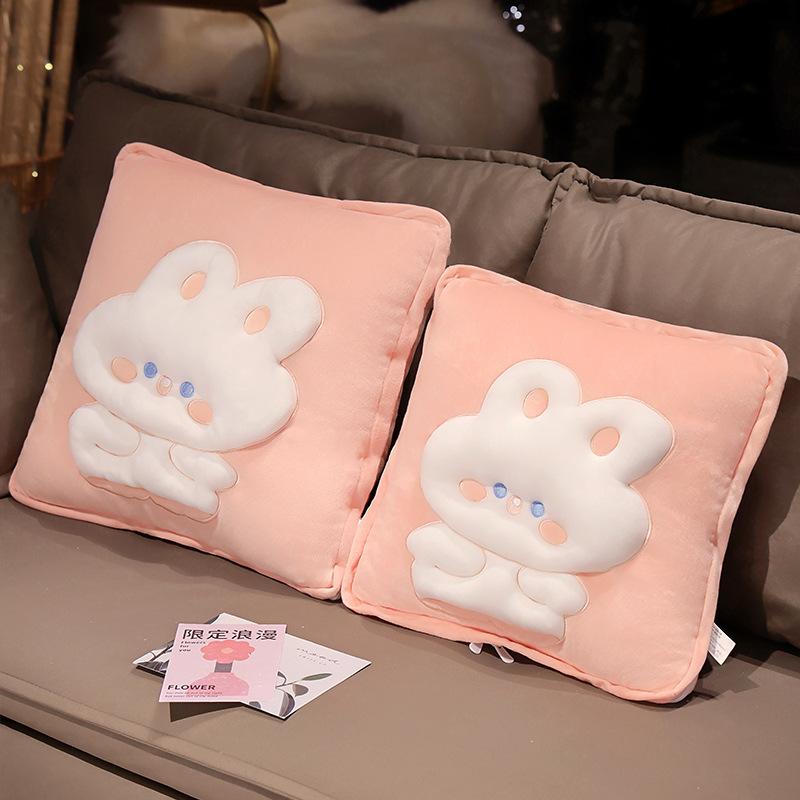 Cartoon Kaninchen Welpe Hund Überwurf Kissen Steppdecke Doppelzweck Zwei-in-Eins Faltbare Klimaanlagen-Steppdecke Büro Nickerchen Decke Kissen