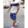 Set Estivo da Uomo a Strisce con Stampa di Lettere, Morbido e Traspirante, Girocollo, T-shirt e Pantaloncini, Set Due Pezzi Casual Urbano per Esterno