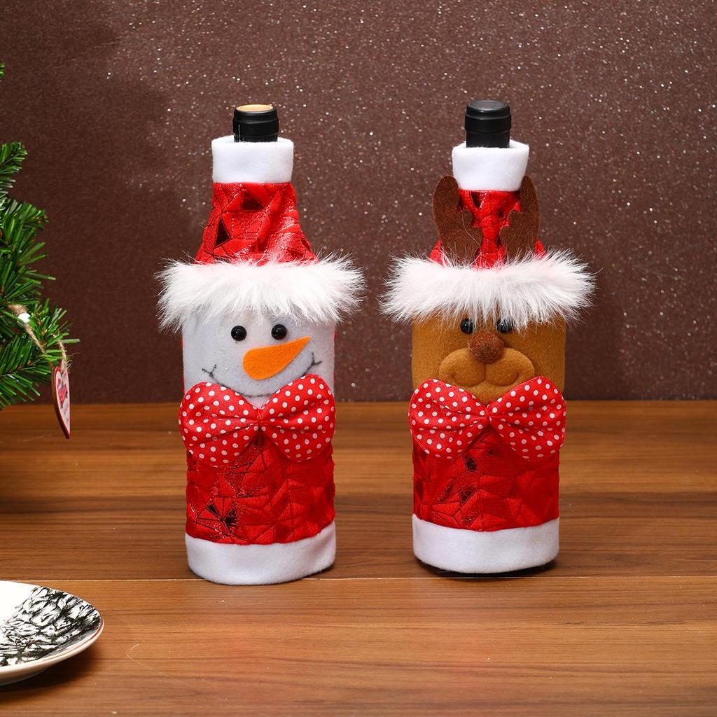 Festive Wine Bottle Covers: Christmas & New Year Table Decor with Cartoon Santa & Snowman Sleeves