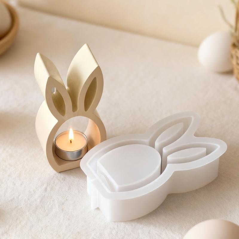 1 PC Silicone Easter Rabbit Mold, DIY Gypsum Concrete Hollow Rabbit Silicone Resin Mold for Casting