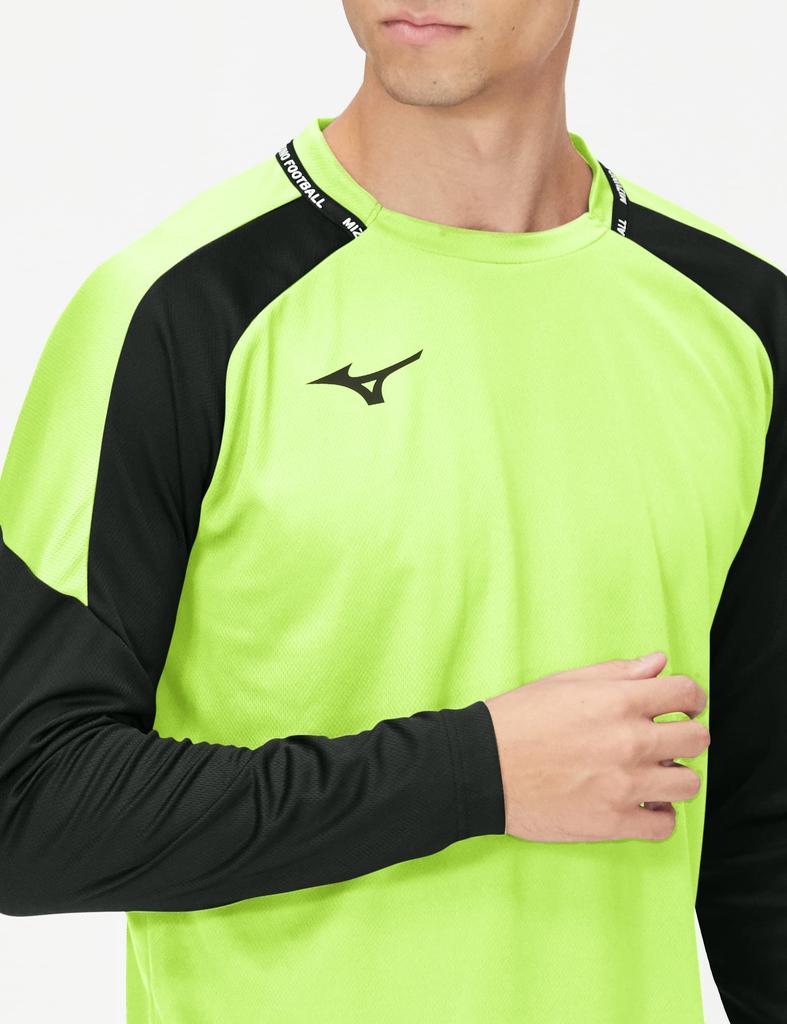 Mizuno PRO Field Long Soccer Size L Shirt, Sleeve, Moisture-Wicking, Quick-Drying, Wear, Neolime, (P2MA2506)