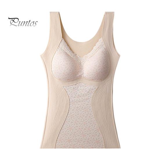 

Женский бесшовный жилет с нагрудными вкладышами, без рукавов, толстый немецкий бархат, термобелье, сохраняющее тепло, эластичный, с V-образным вырезом, кружевной топ, зимняя базовая модель L бежевый