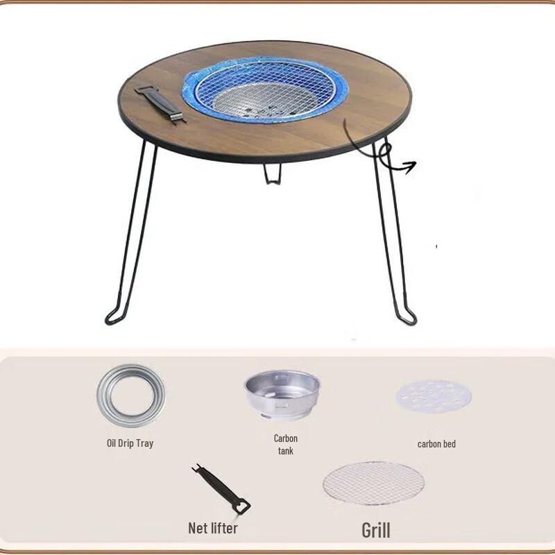 OEING Outdoor Smokeless Charcoal BBQ Grill & Folding Table