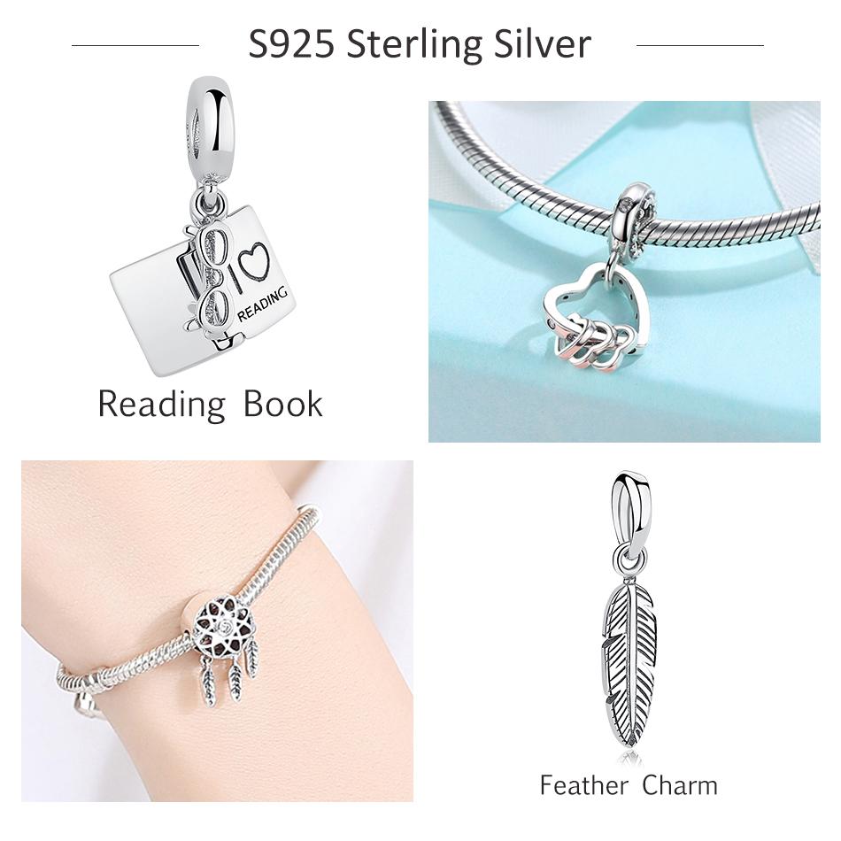 Original 925 Sterling Silber Charms Fit Charm Armbänder Modeschmuck DIY ICH LIEBE LESEN Buch Charm Perlen