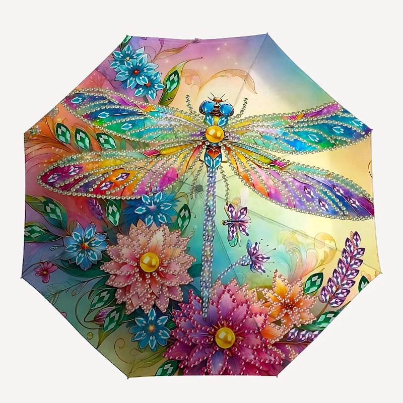 

1pc Dragonfly Flowers umbrella with 8 iron ribs and a plastic handle, automatic opening and closing, portable and foldable1041