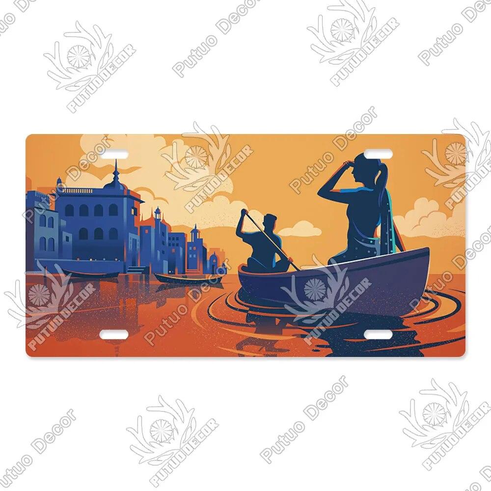 Putuo Decor Ilustrace SPZ Plechová cedule Plaketa Kovová dekorativní deska do auta Dveře do obývacího pokoje Domácí nástěnná dekorace